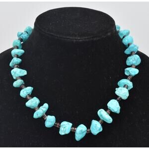 Vintage Native American Handcrafted Turquoise Nugget Necklace Heishi Beads 925